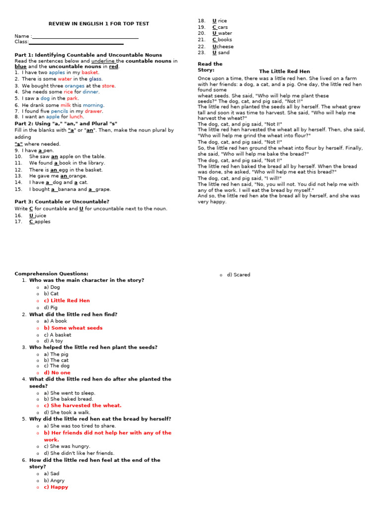 Countable and Uncountable Nouns Review | PDF | Breads