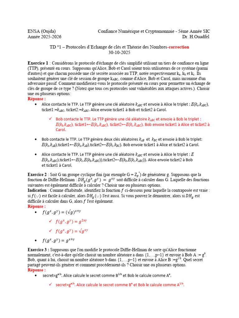 Protocoles de Cryptographie et Exercices | PDF | Mathématiques ...