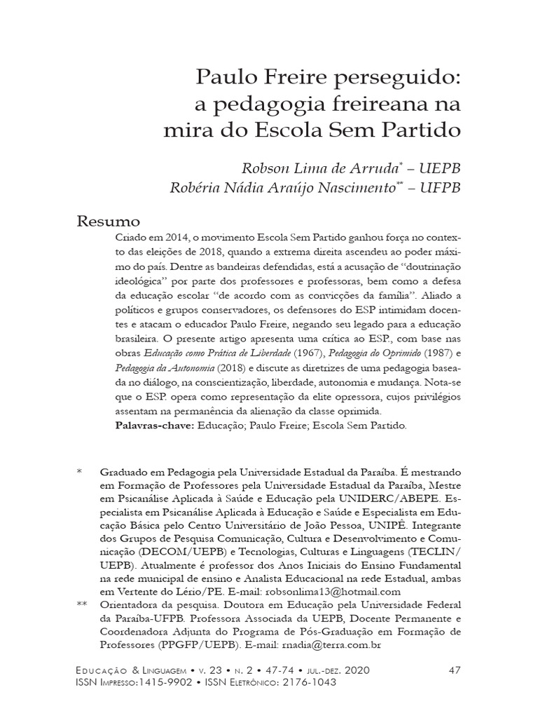 Crítica à Escola Sem Partido e Freire | PDF | Ideologias | Pedagogia
