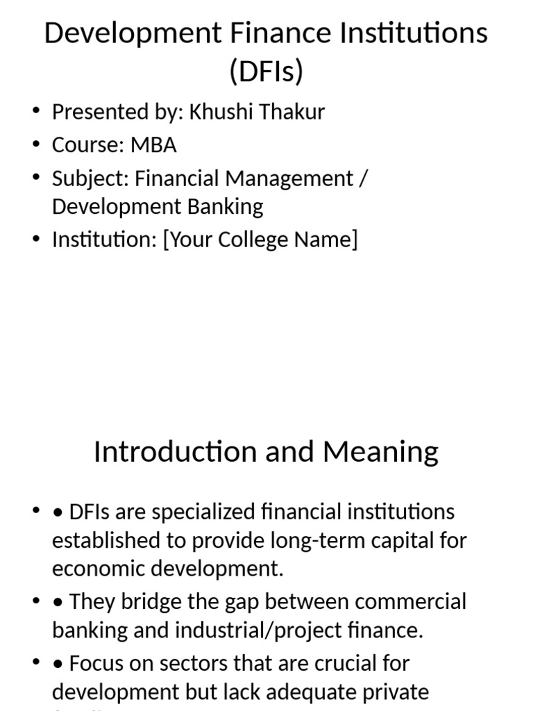 Development Finance Institutions MBA Presentation | PDF