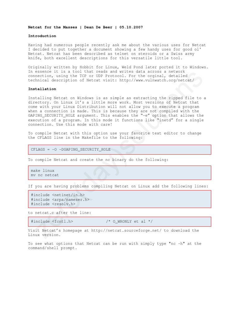 Netcat For The Masses Port Computer Networking Command Line
