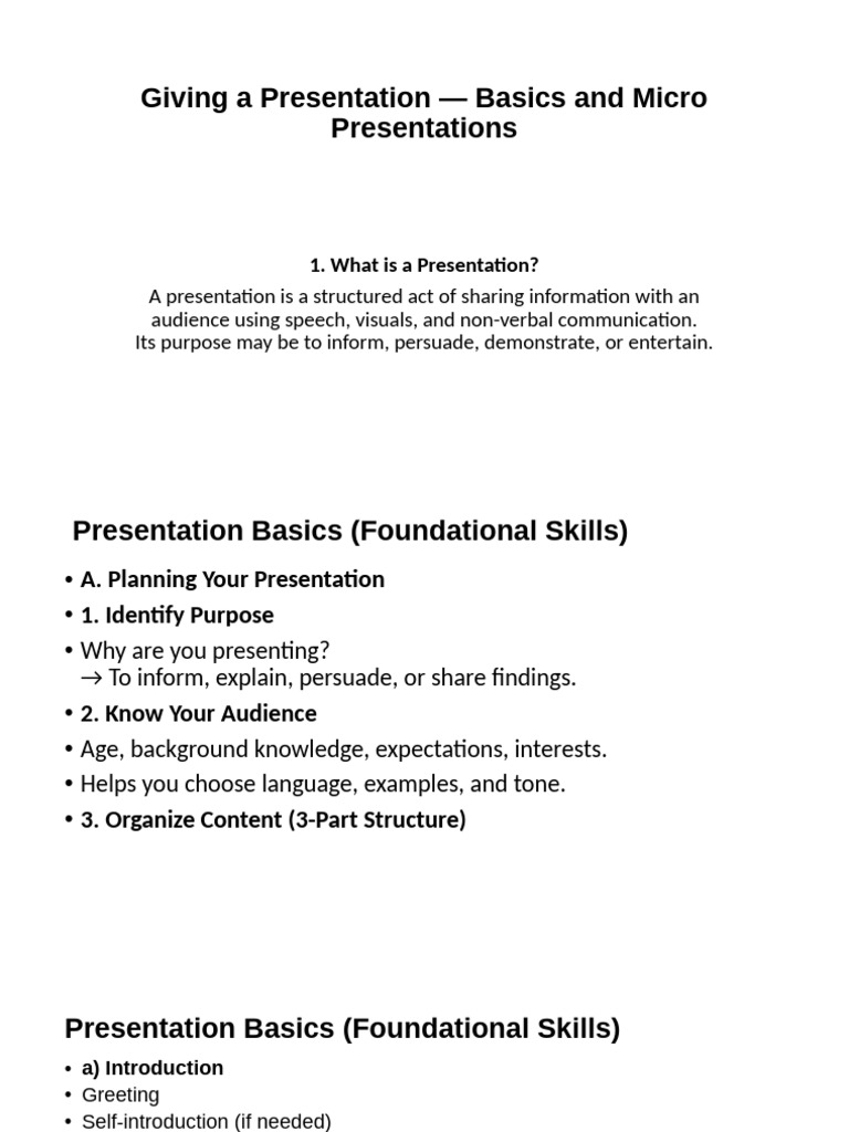 Presentation Skills: Basics & Micro Tips | PDF | Nonverbal ...