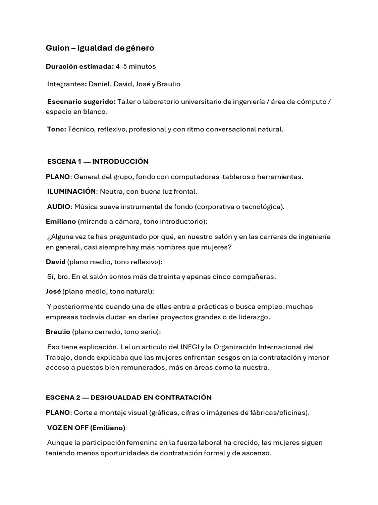 Guión - Equidad de Genero | PDF | Brecha salarial de género
