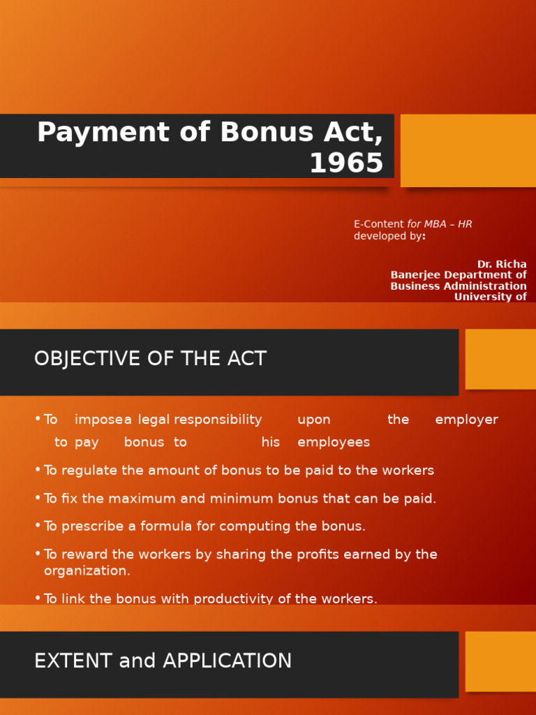 Overview of the Payment of Bonus Act 1965 | PDF | Employment | Salary