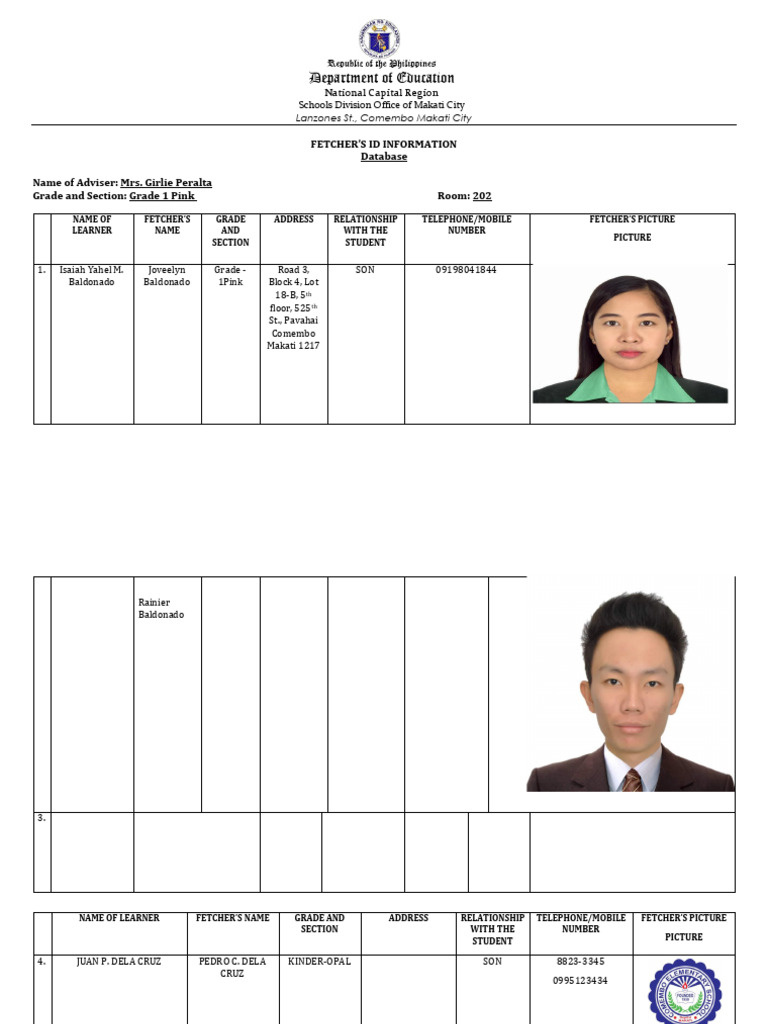Fetcher ID Database for Grade 1 Students | PDF