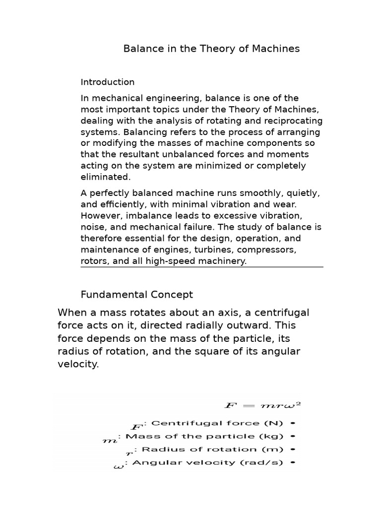 Balancing Techniques in Mechanical Systems | PDF | Force | Rotation ...