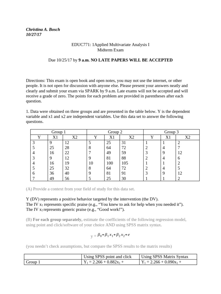 Multivariate Analysis Midterm Exam Guide | PDF | Variance | Covariance ...
