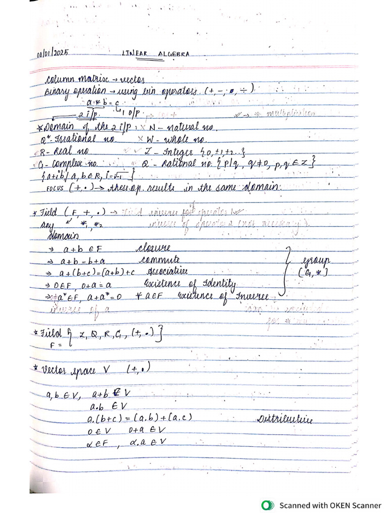 Linear Algebra Notes Cat 1 | PDF