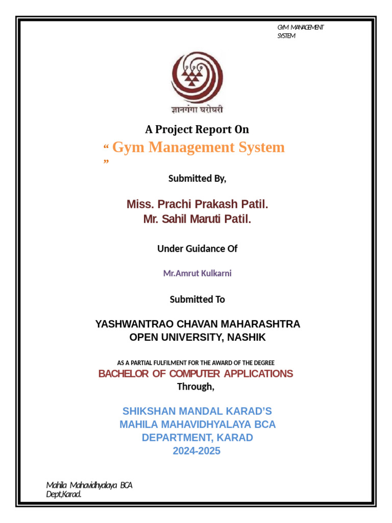 Gym Management System Project Report | PDF | Use Case | Html
