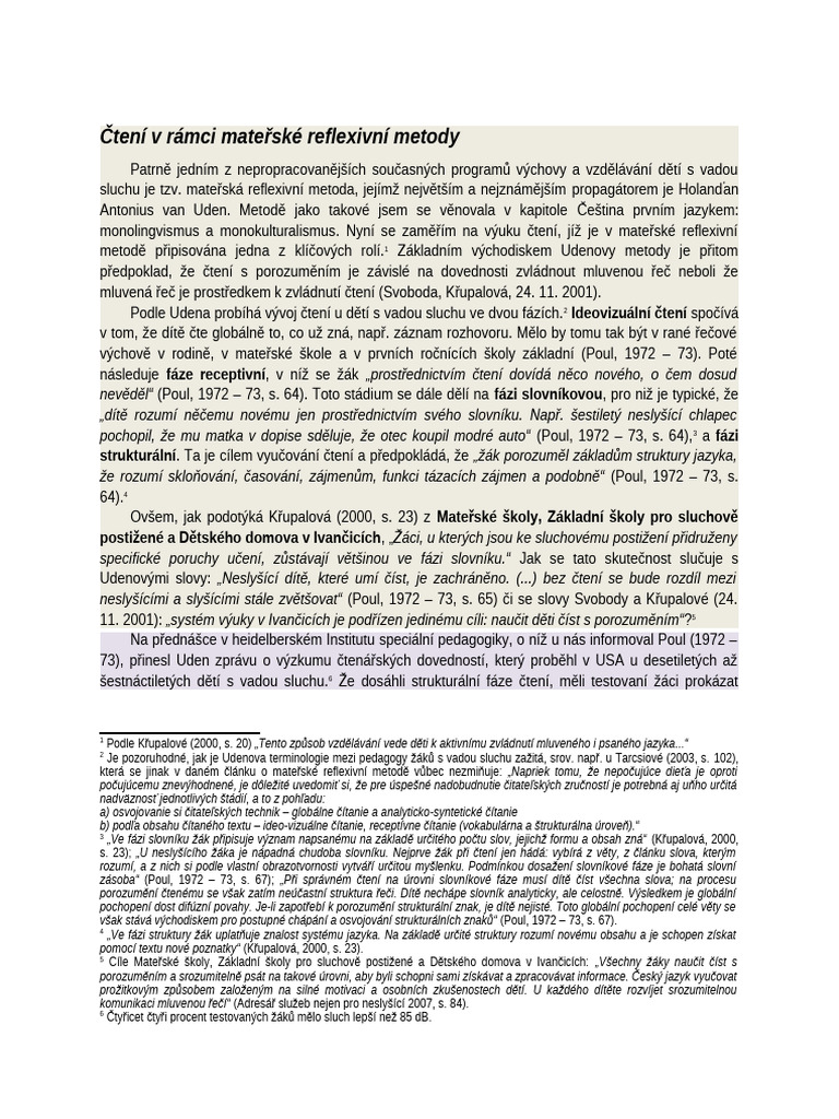 Čtení V Rámci Mateřské Reflexivní Metody - X | PDF