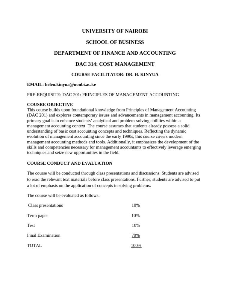 Cost Management Course Overview | PDF | Management Accounting | Cost ...