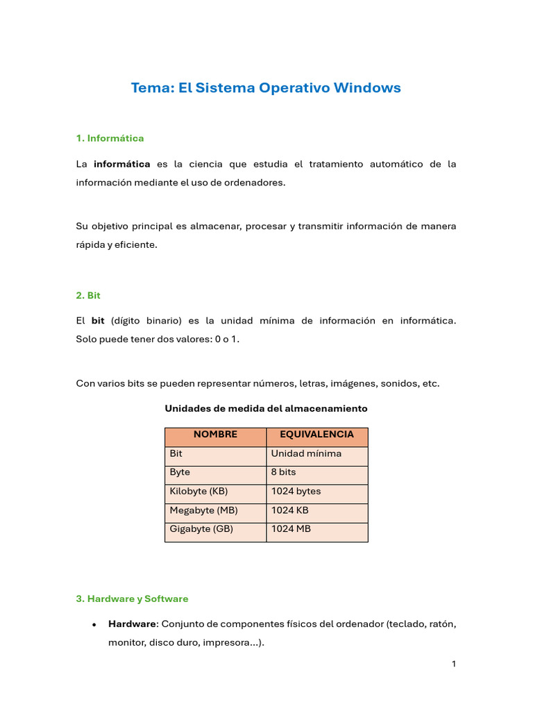 Tema 1 Sistema Operativo Windows | PDF | Hardware de la computadora ...