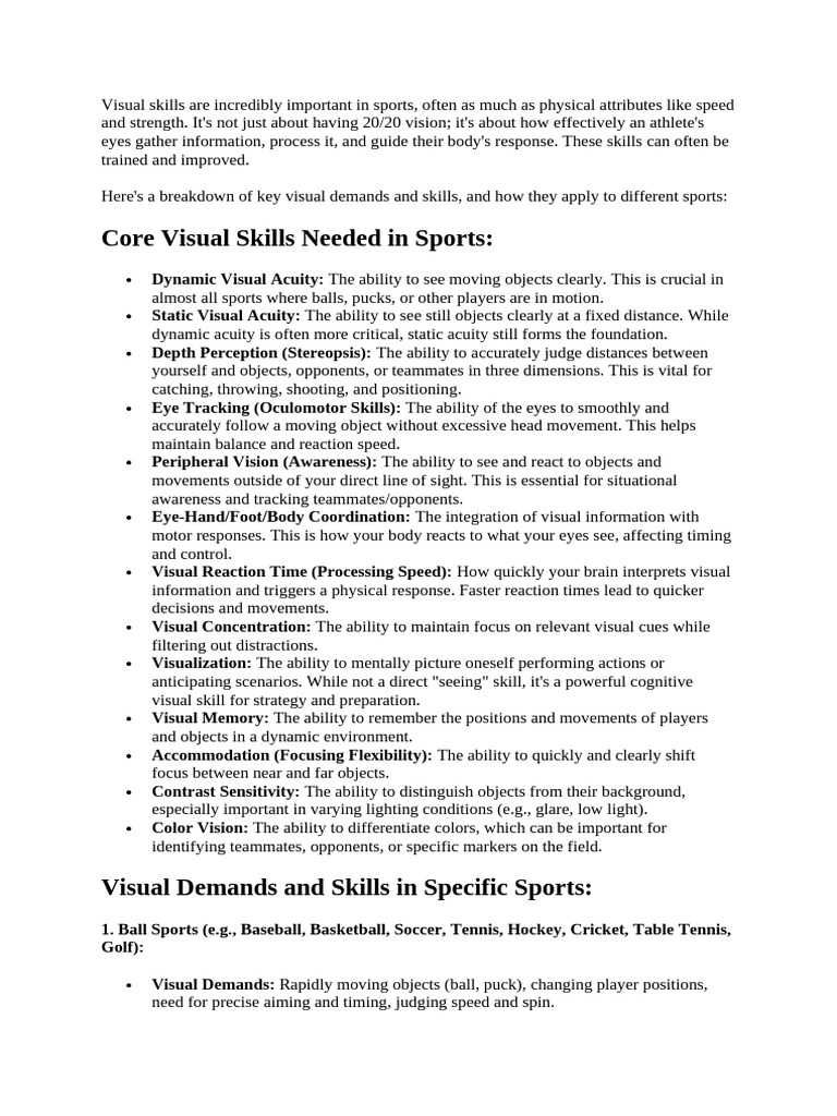 Visual Skills Used in Sports | PDF | Visual Perception | Visual Acuity