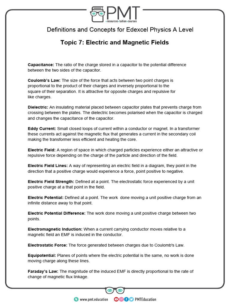 Edexcel A Level Physics: Electric & Magnetic Concepts | PDF | Inductor ...
