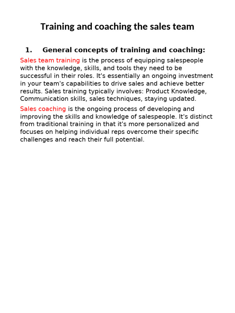 Effective Sales Team Training & Coaching | PDF | Sales | Goal Setting