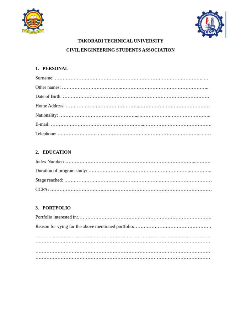 CESA Nomination Form for TTU Students | PDF
