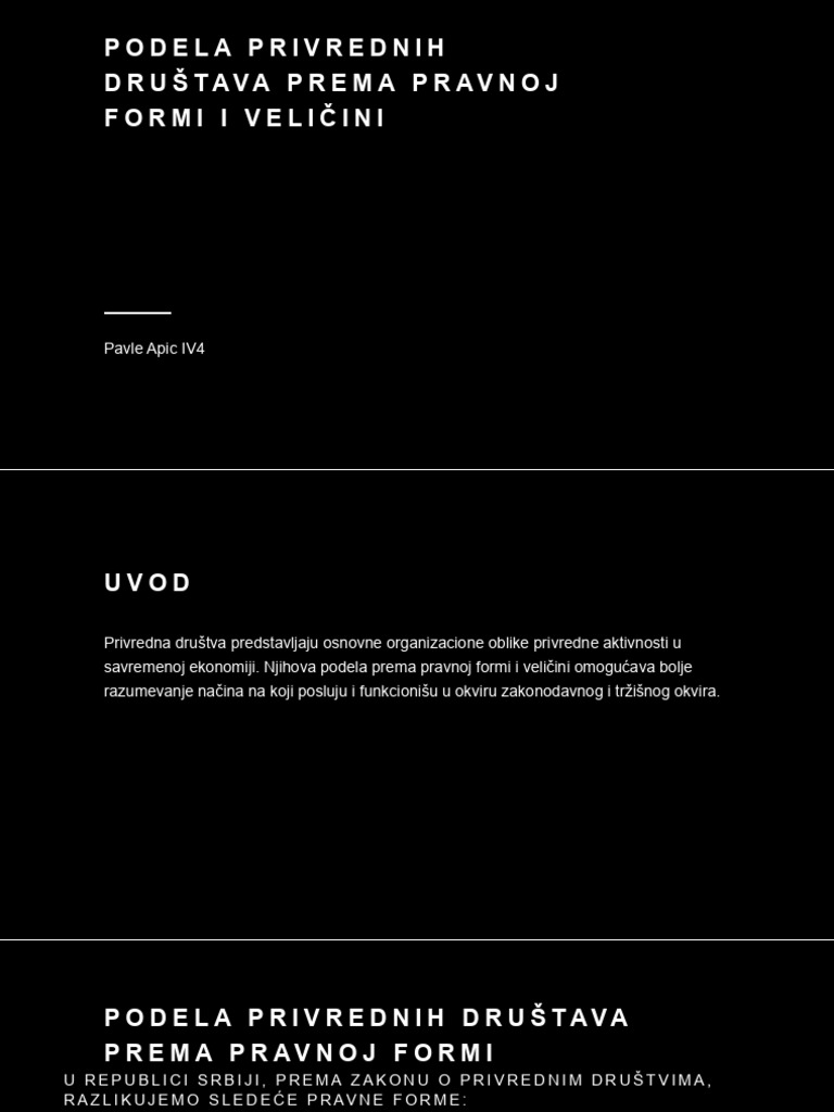 Podela Privrednih Društava Prema Pravnoj Formi I Veličini | PDF