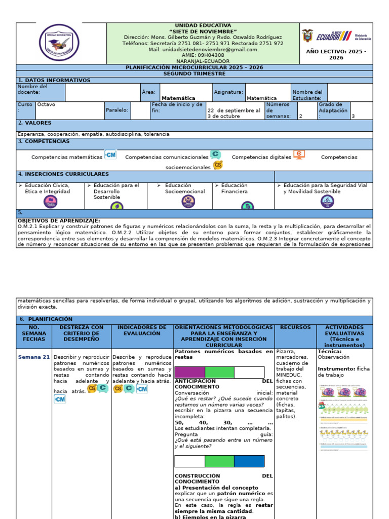 Uesn - Formato de Planificacion Semana 21-22 | PDF | Plan de estudios ...