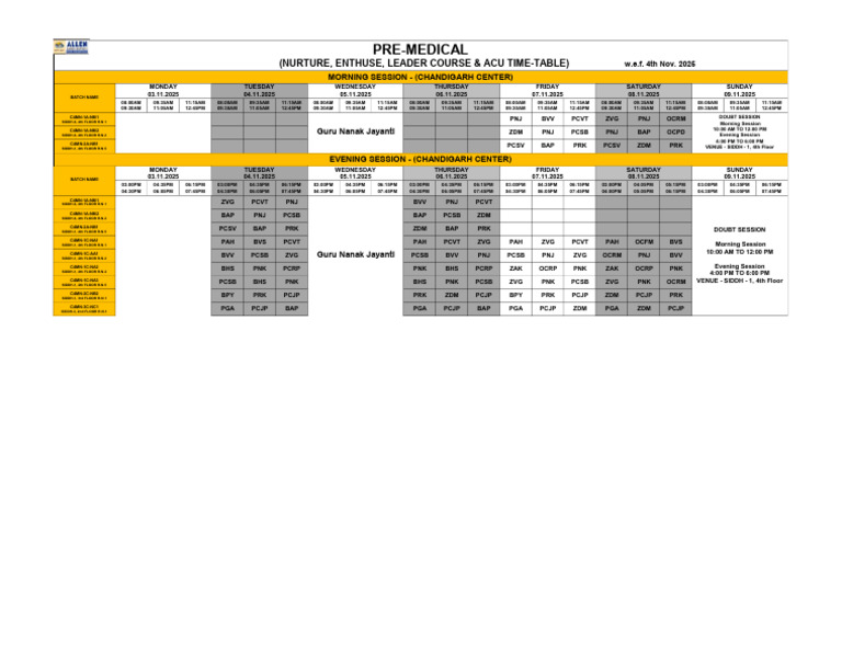 NURTURE TIME TABLE-1 | PDF