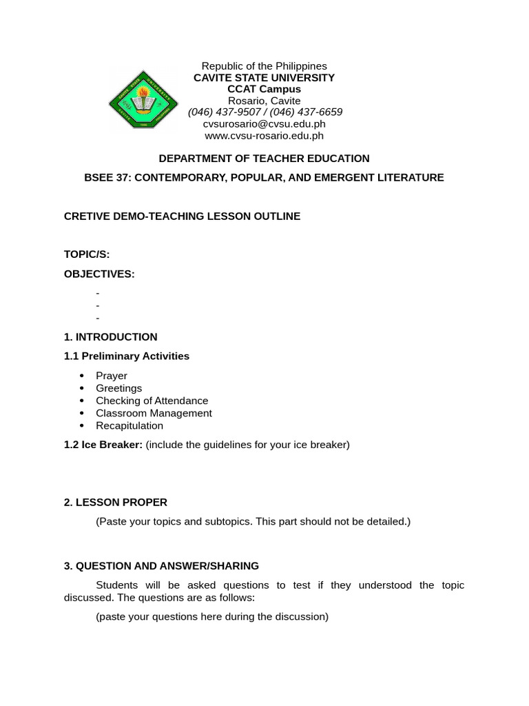 Sample Lesson Outline or Flow | PDF