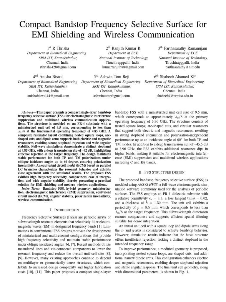 Compact Bandstop Frequency Selective Surface For EMI Shielding and ...