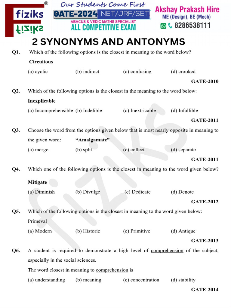 2 Synonyms and Antonyms PDF | PDF