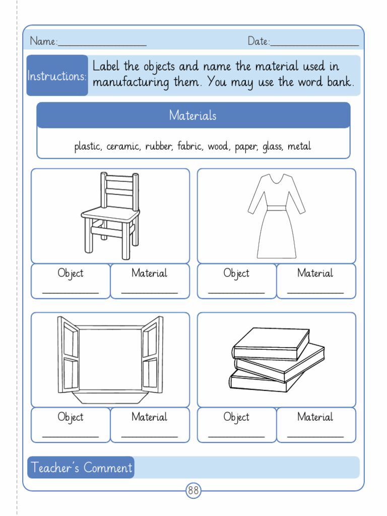 Object Material Identification Worksheet | PDF