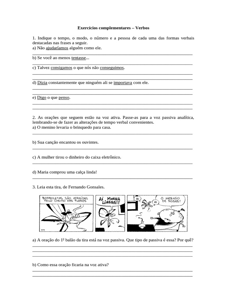 Exercícios de Verbos e Vozes na Língua Portuguesa | PDF | Famílias ...