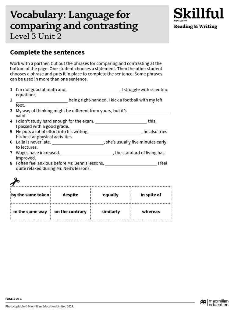 Comparing and Contrasting Phrases Exercise | PDF