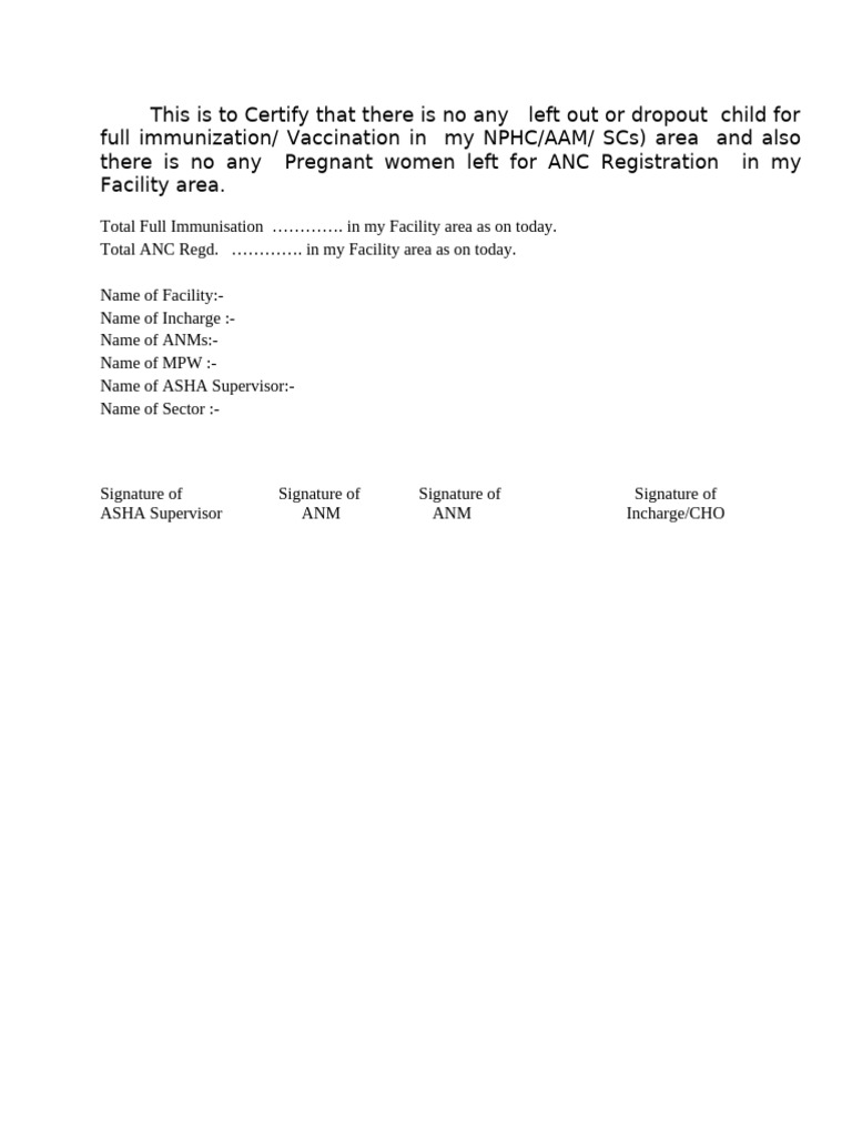 Immunization and ANC Registration Certification | PDF