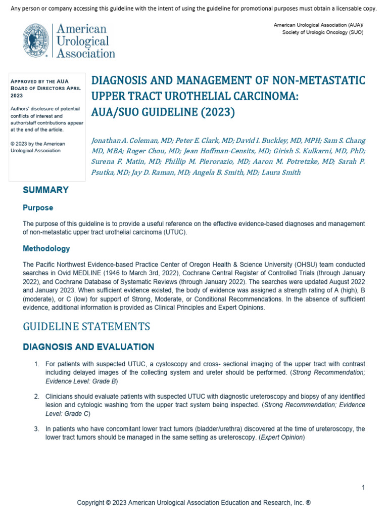 UTUC Diagnosis and Management Guidelines 2023 | PDF | Medical ...