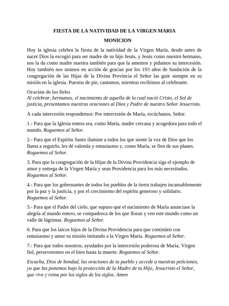 Hoy La Iglesia Celebra La Fiesta de La Natividad de La Virgen María | PDF