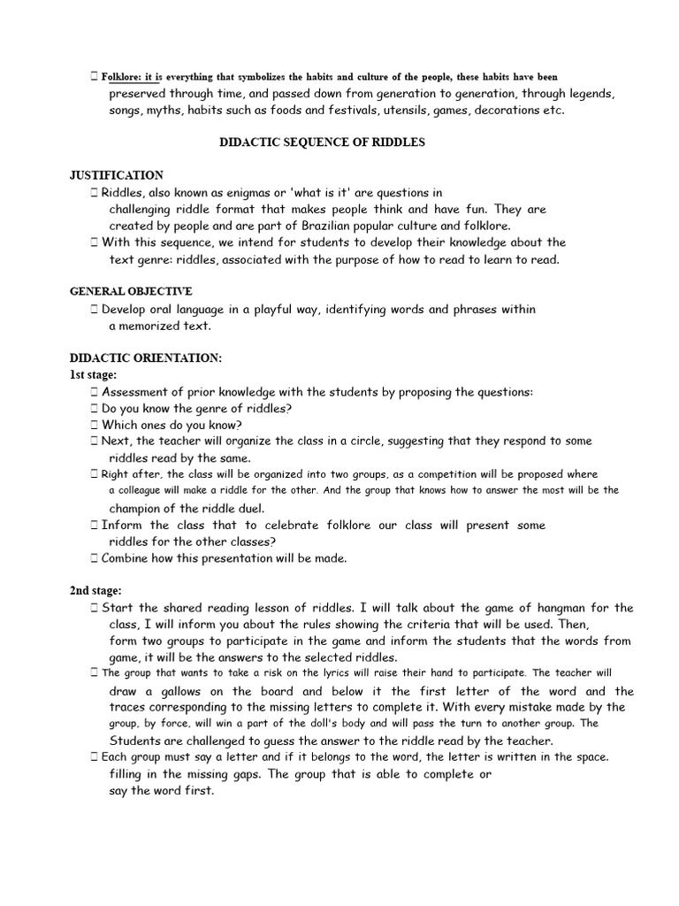 Didactic Sequence of Riddles | PDF | Riddle | Word
