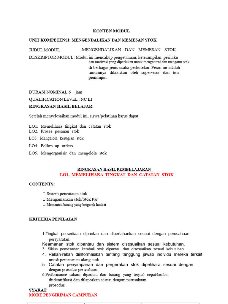 CC Unit 2 Lo1 Mempertahankan Tingkat Stok & Catatan | PDF