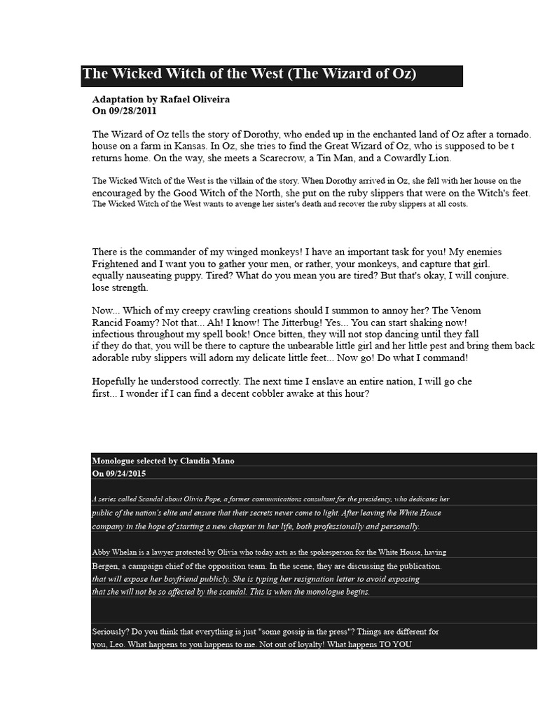 Monologues from Classic Literature Adaptations PDF Dorothy Gale