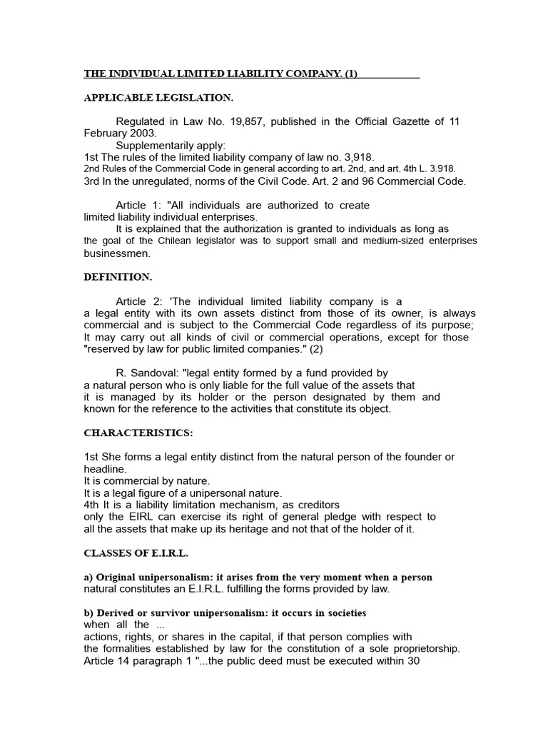 The Individual Limited Liability Company | PDF | Limited Liability ...