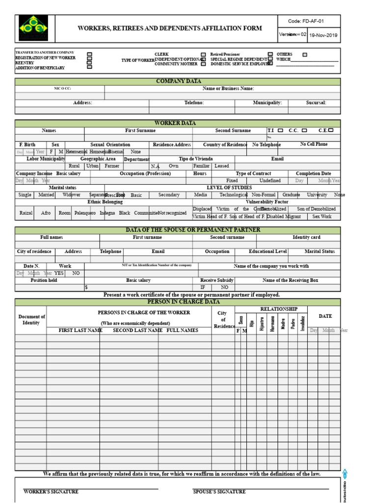 COMFACHOCO Subsidy Form PDF | PDF | Identity Document | Birth Certificate