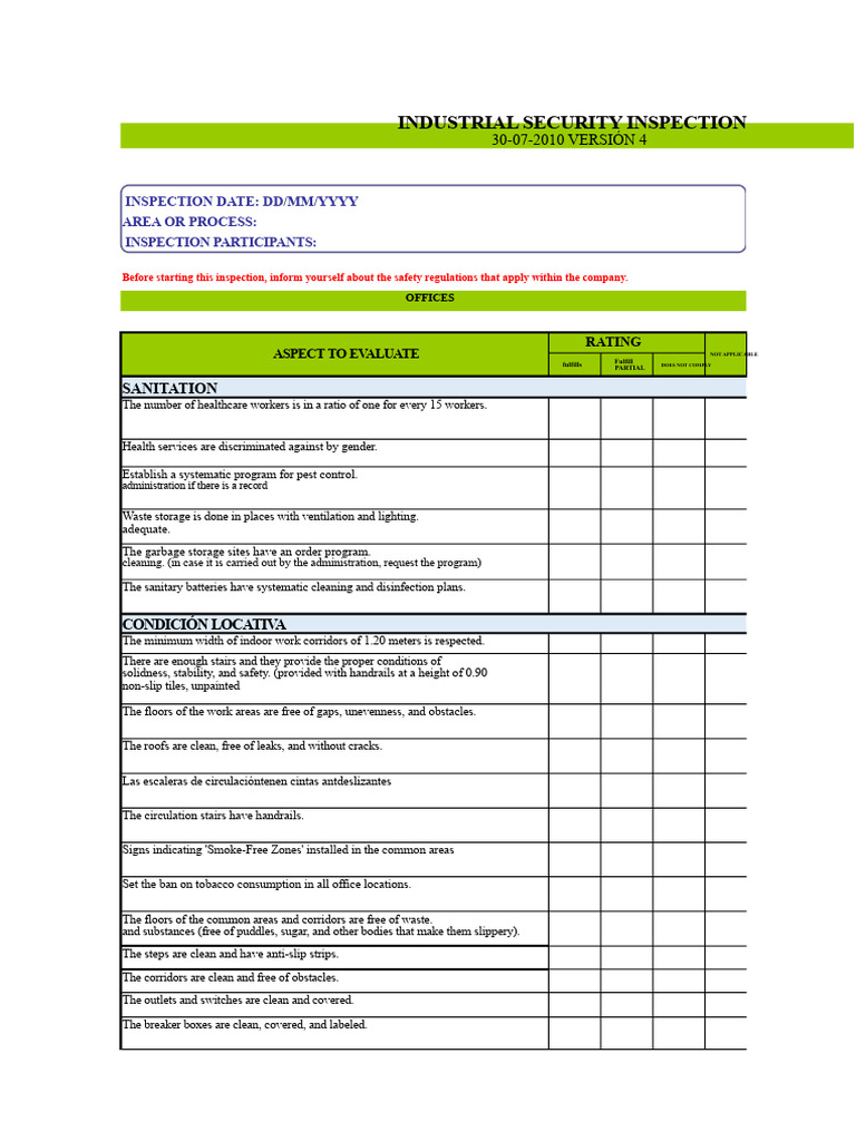 Industrial Security Inspection Checklist | PDF