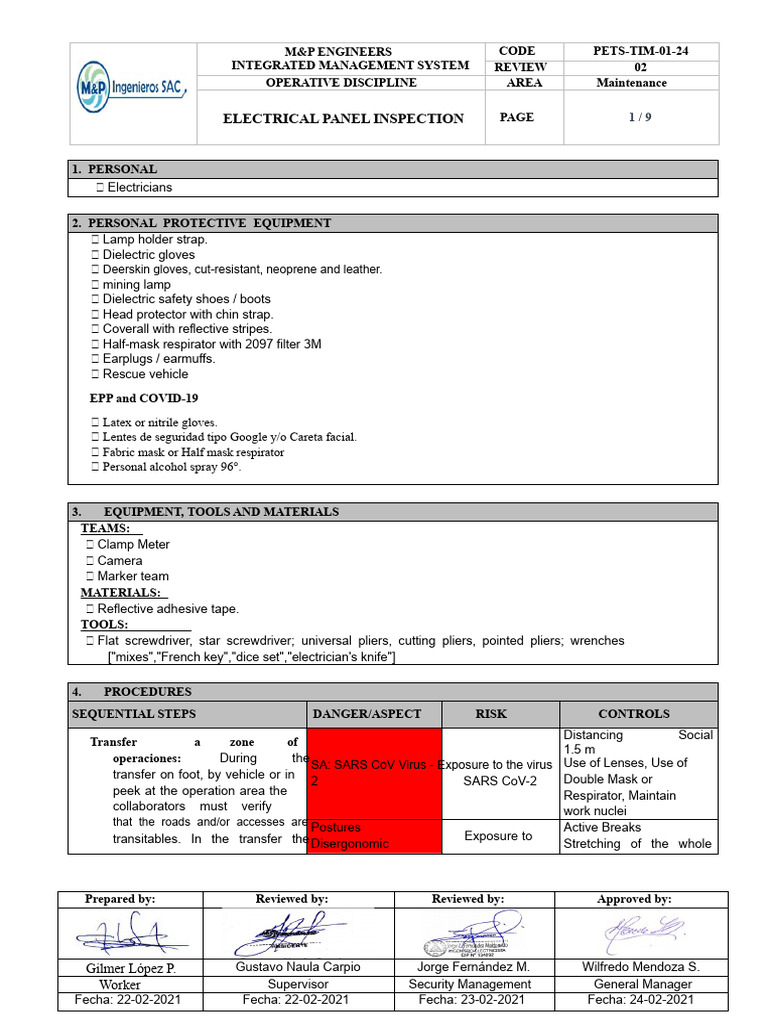Pets-Tim-01-24 Inspection of Electrical Panels | PDF | Occupational ...