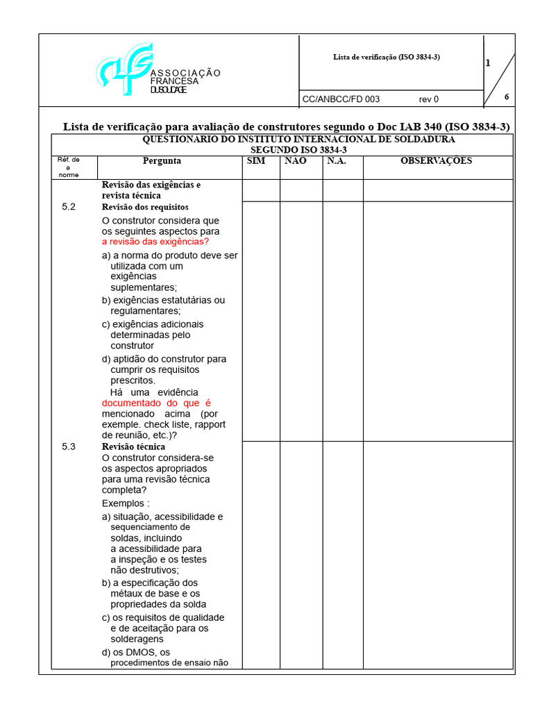 Checklist ISO 3834-3 para Construtores | PDF
