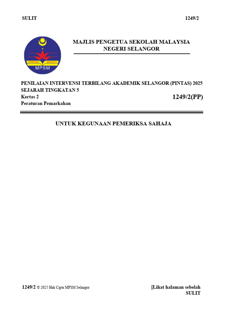 Selangor Skema Sejarah k2 Trial 2025 PDF | PDF