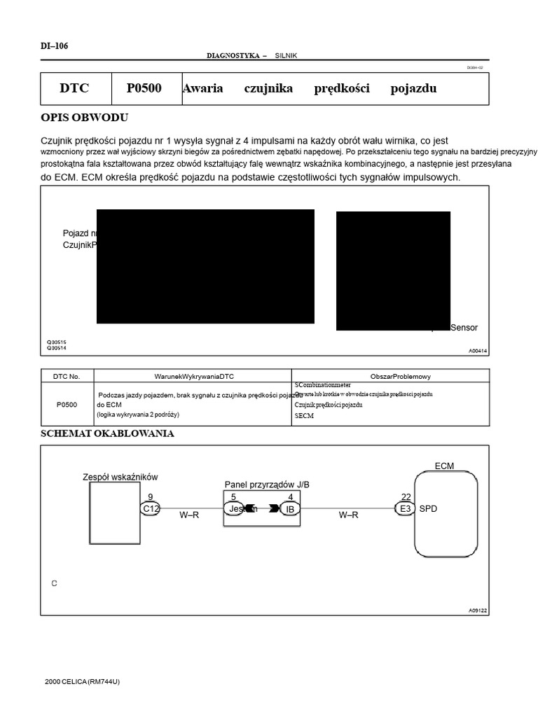 DTC P0500 Awaria Czujnika Prędkości Pojazdu: Opis Obwodu | PDF