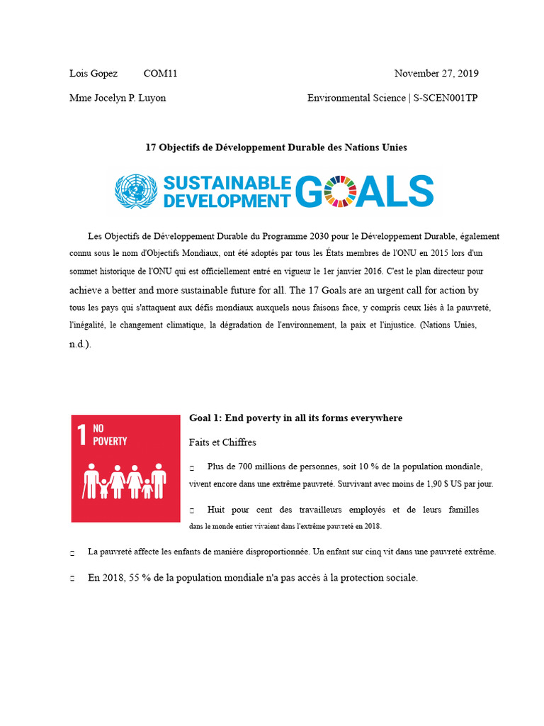 17 Objectifs de Développement Durable ONU | PDF | Changement climatique ...