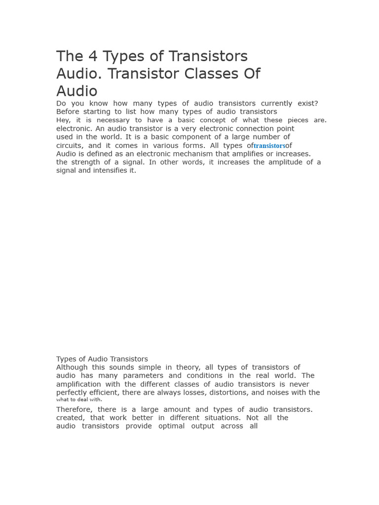 Types of Audio Transistors Explained | PDF | Amplifier | Transistor