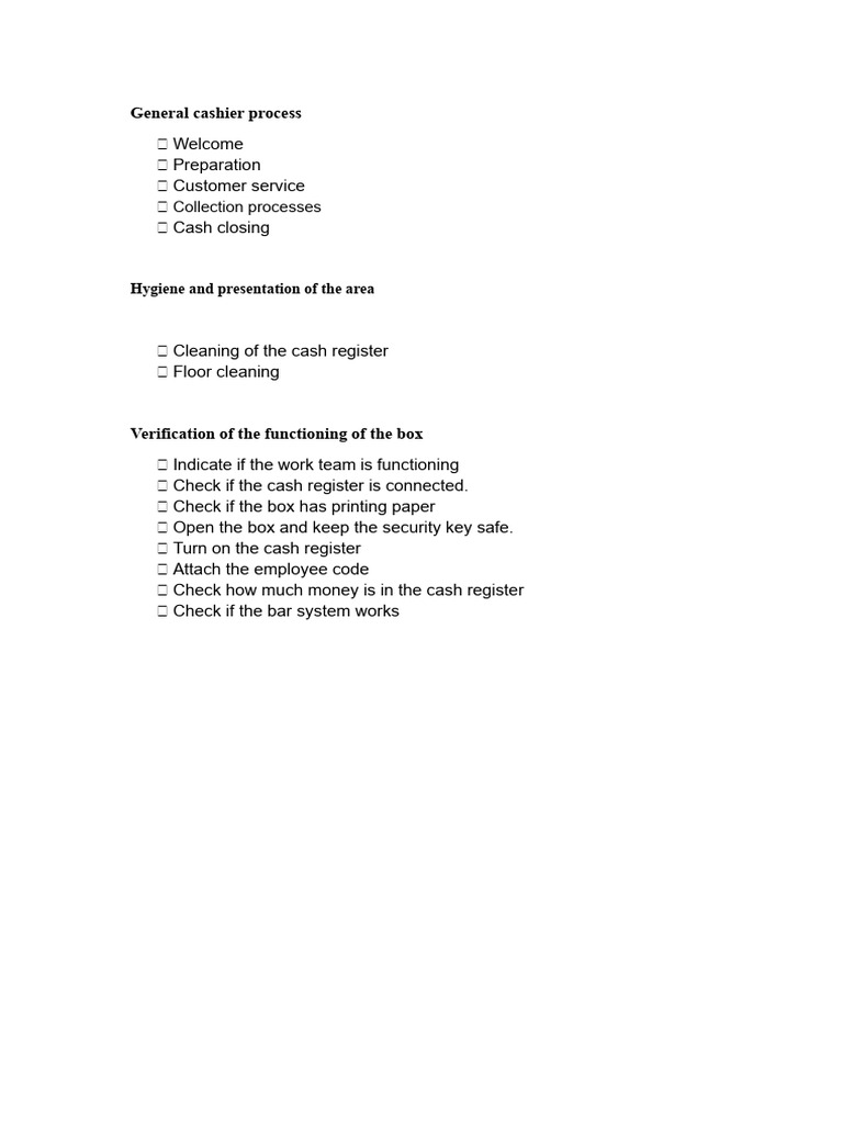 General Cashier Process | PDF