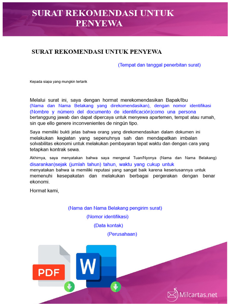 Surat Rekomendasi Penyewa Terpercaya | PDF