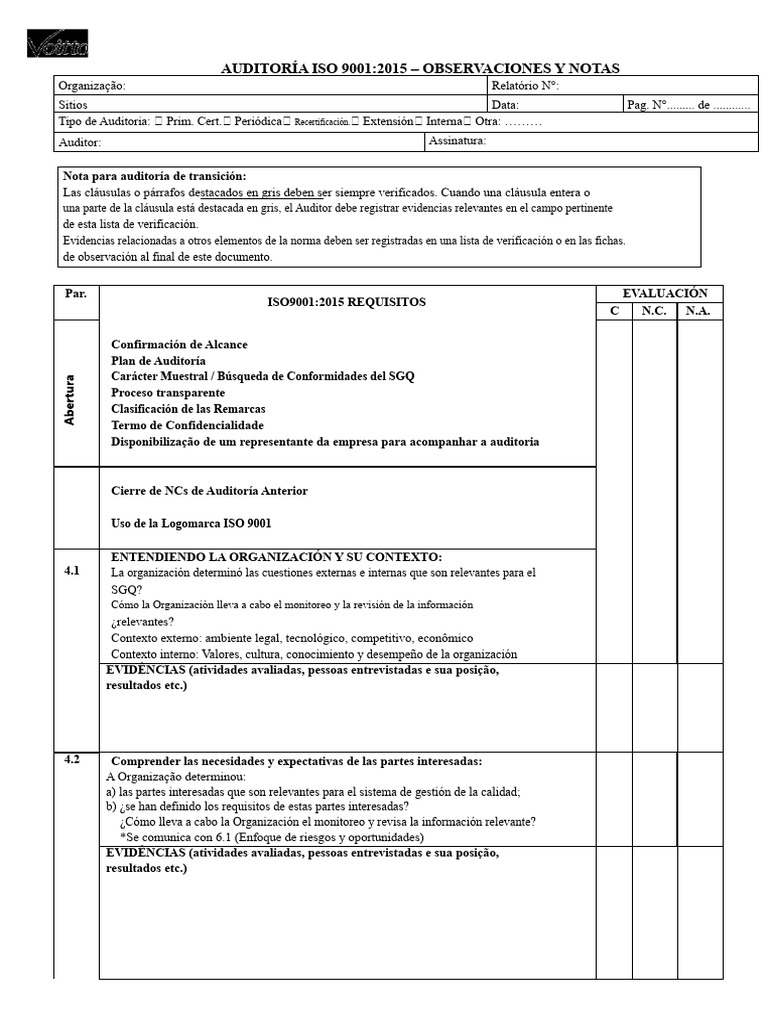 Auditoría ISO 9001:2015 - Informe y Notas | PDF | Sistema de manejo de ...