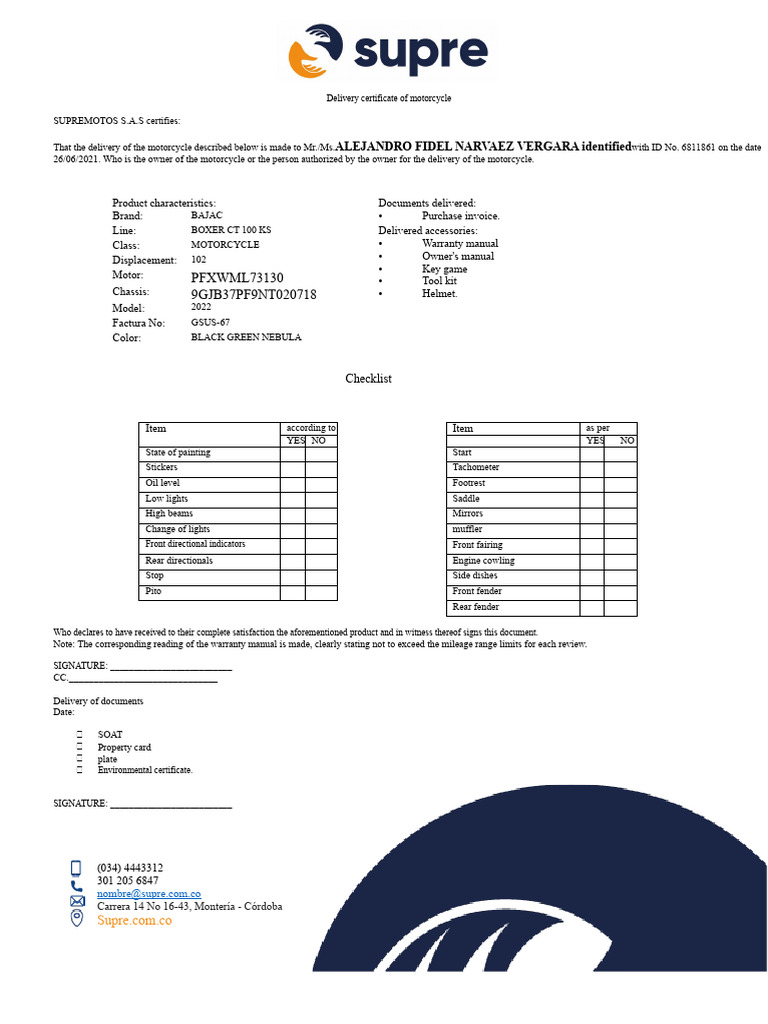 Motorcycle Delivery Act (1) Alejandro | PDF | Motorcycle | Transport