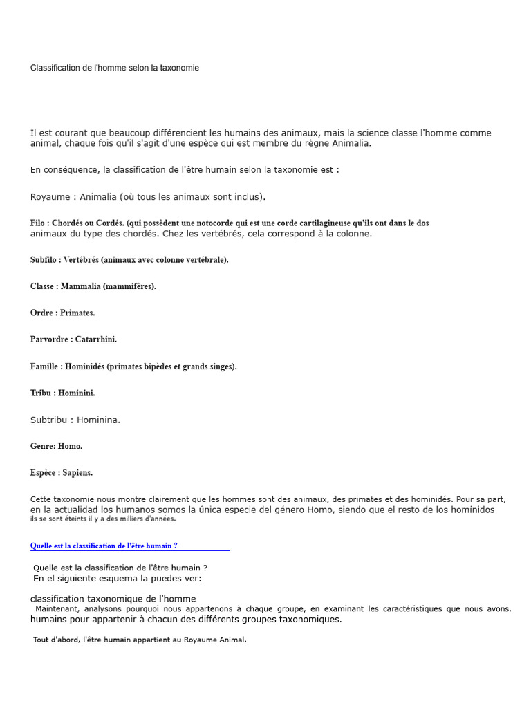 Classification taxonomique de l'homme | PDF | Homo | Humain