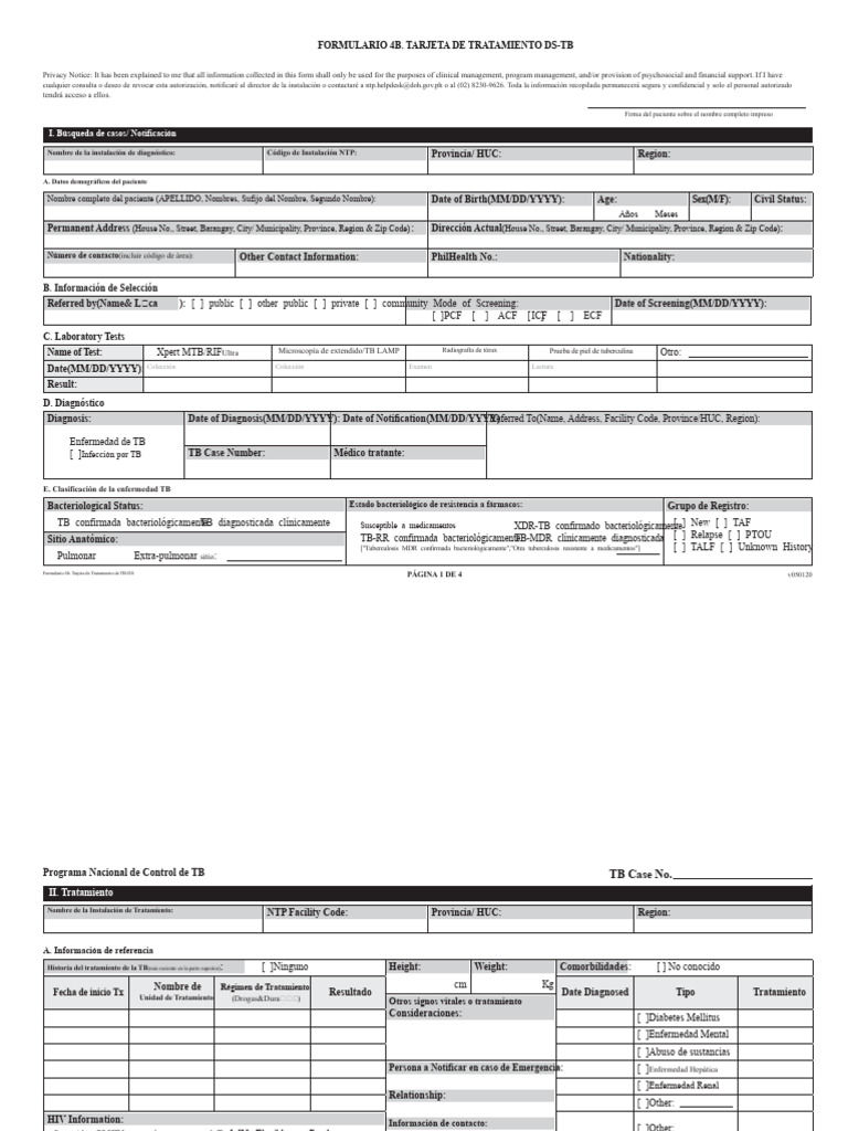 Tarjeta de Tratamiento para TB DS | PDF | Tuberculosis | Especialidades ...
